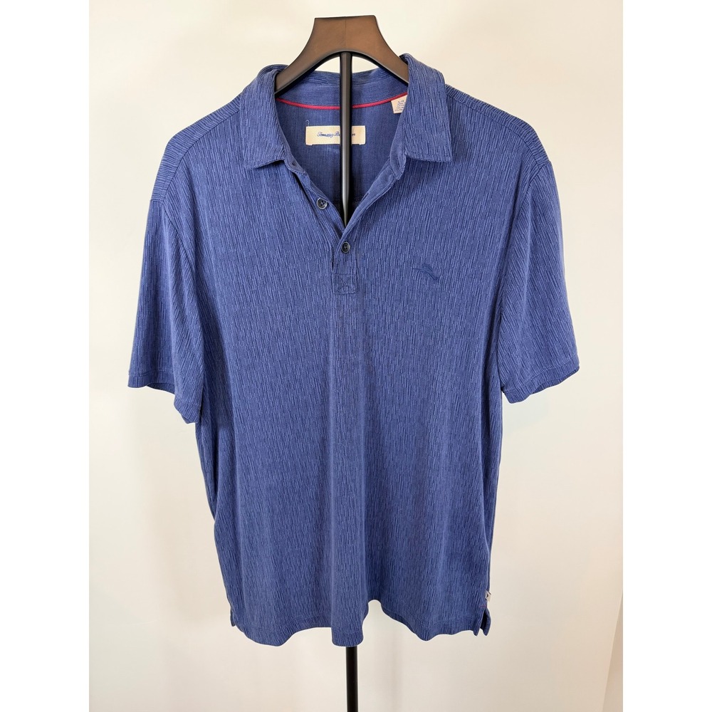 Tommy Bahama Mens Blue Slub Texture Modal Blend Polo Shirt TB216137 L